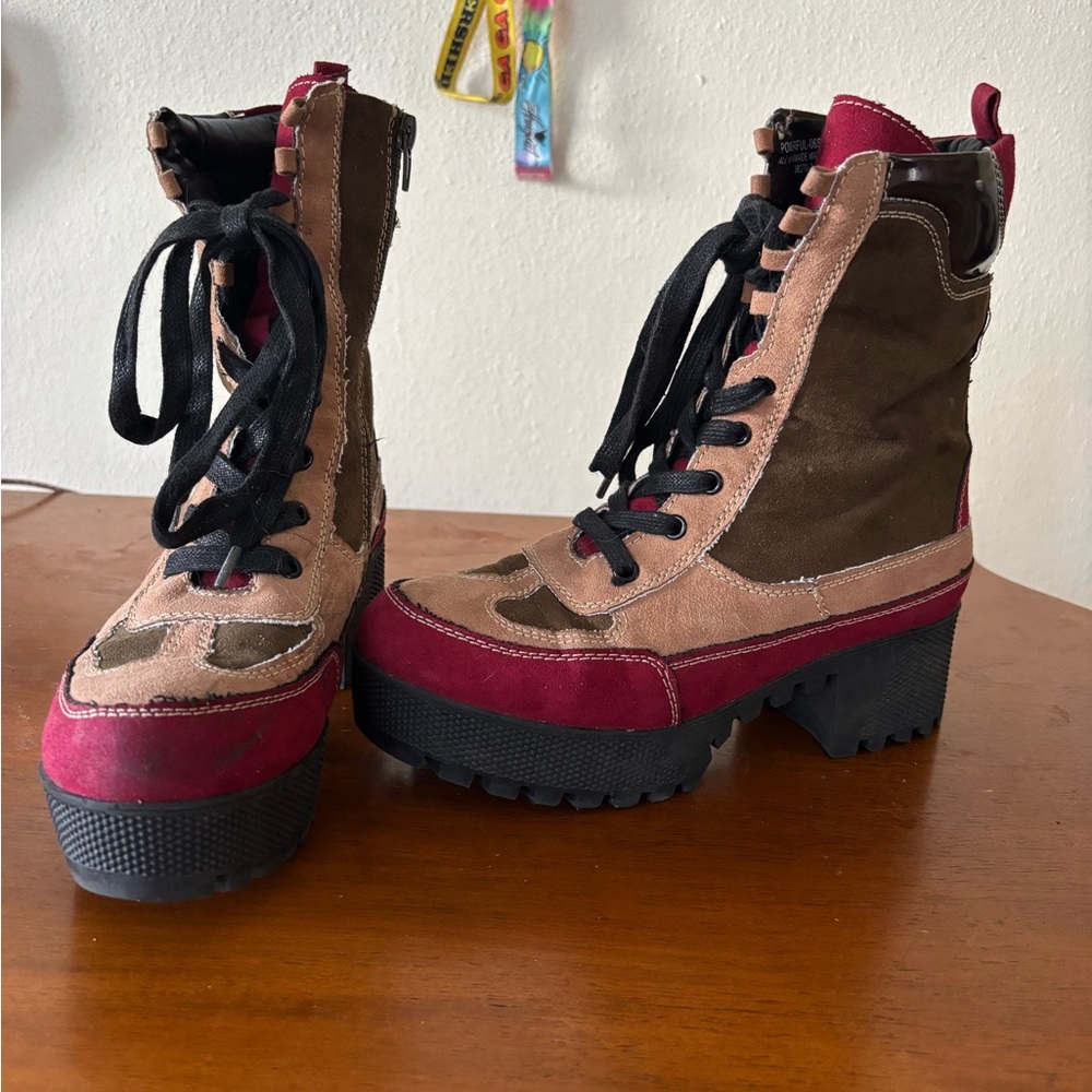 BAMBOO Women's Burgundy and Brown Platform Boots